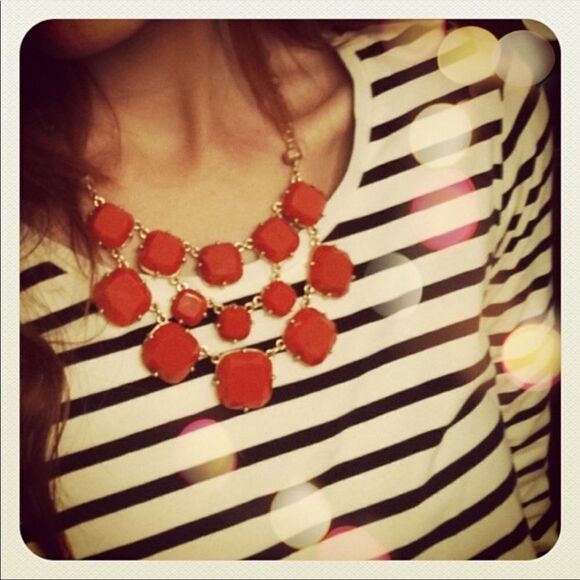J. Crew Olivia Bib Necklace Statement Faceted Epoxy Orange Gold Preppy - Picture 2 of 12
